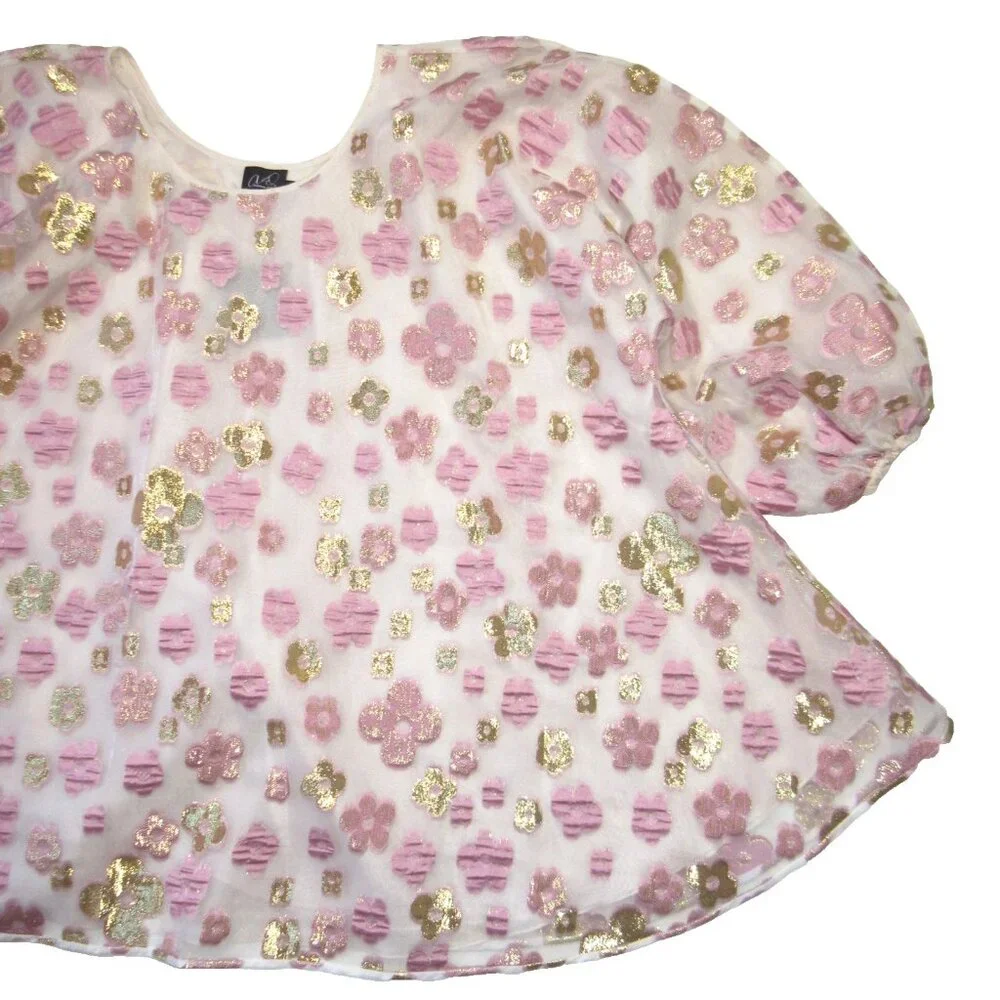 NWT Arianne Elmy Good Luck Mini in Pink Floral Organza Swing Dress L $435 - Picture 6 of 16